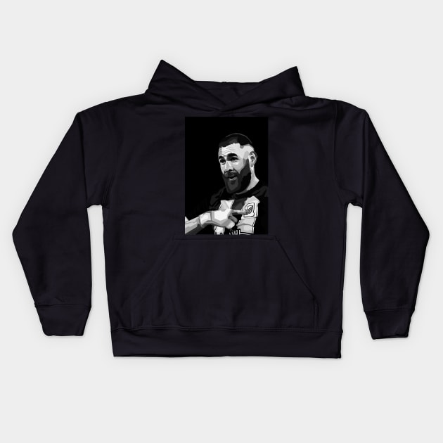 Benzema Legendary Football Black And White Art Kids Hoodie by Ken Asahvey